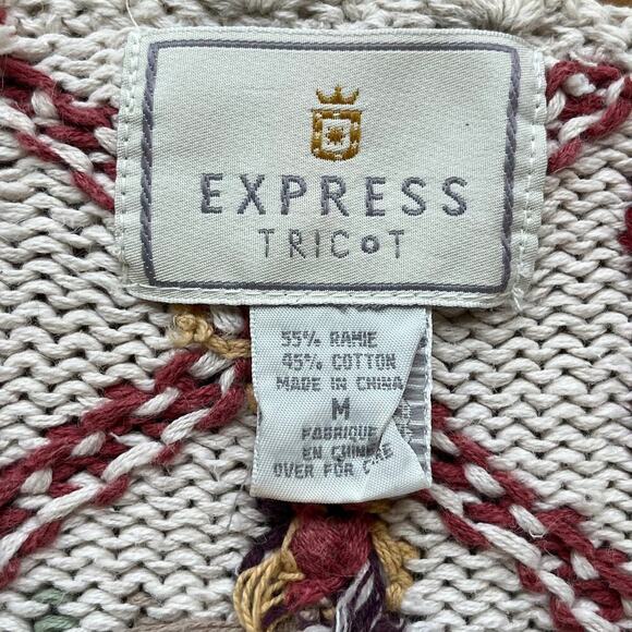 Express Women's Vintage Chunky Knit Floral Embroidered Sweater Size M - Picture 8 of 9